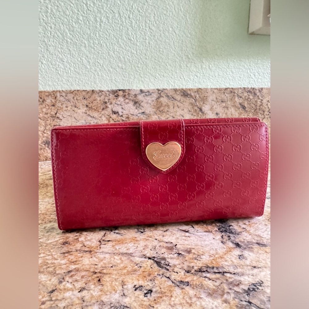 Gucci Guccissima Lovely Heart Continental Long Wallet Red w/COA